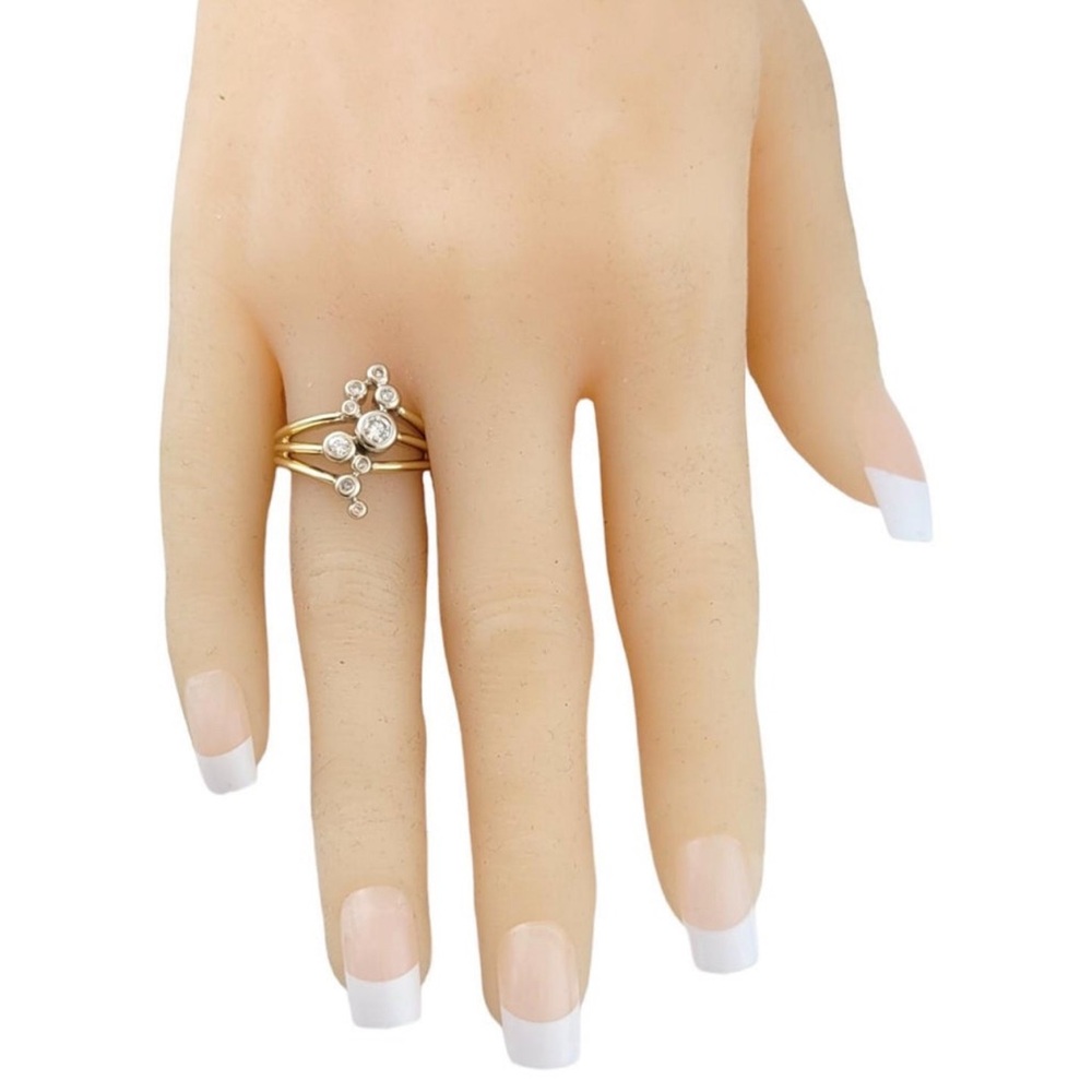 10k yellow & white two tone gold diamond bubble bypass ring 6.5 - Picture 7 of 8